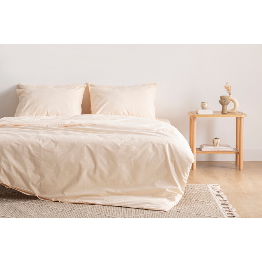 Luna Simple Colors Washed Cotton Duvet Cover Set, Powder, Double